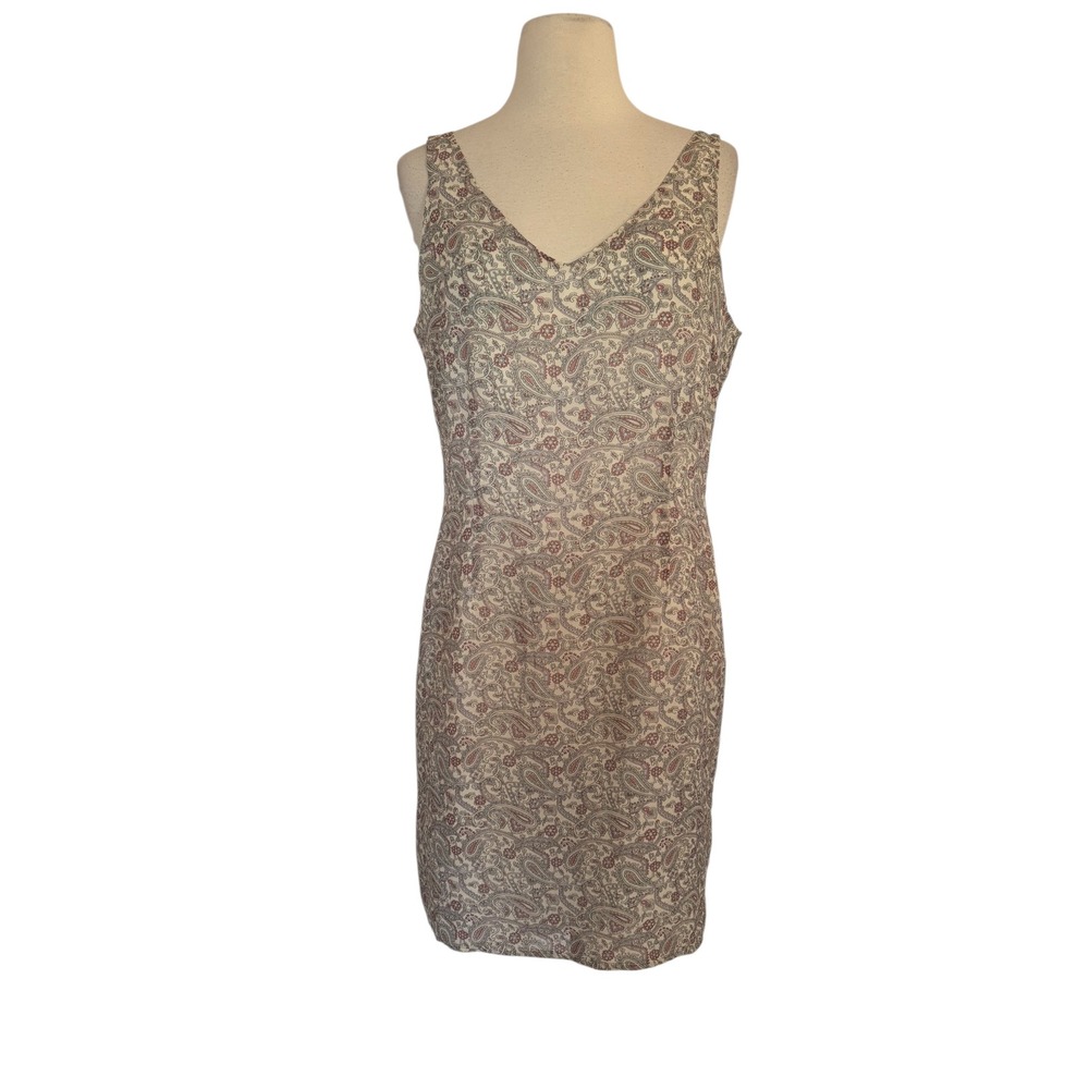 Merona Paisley V-Neck Sleeveless Sheath Dress Women's Size 14 Beige‎ Red Blue